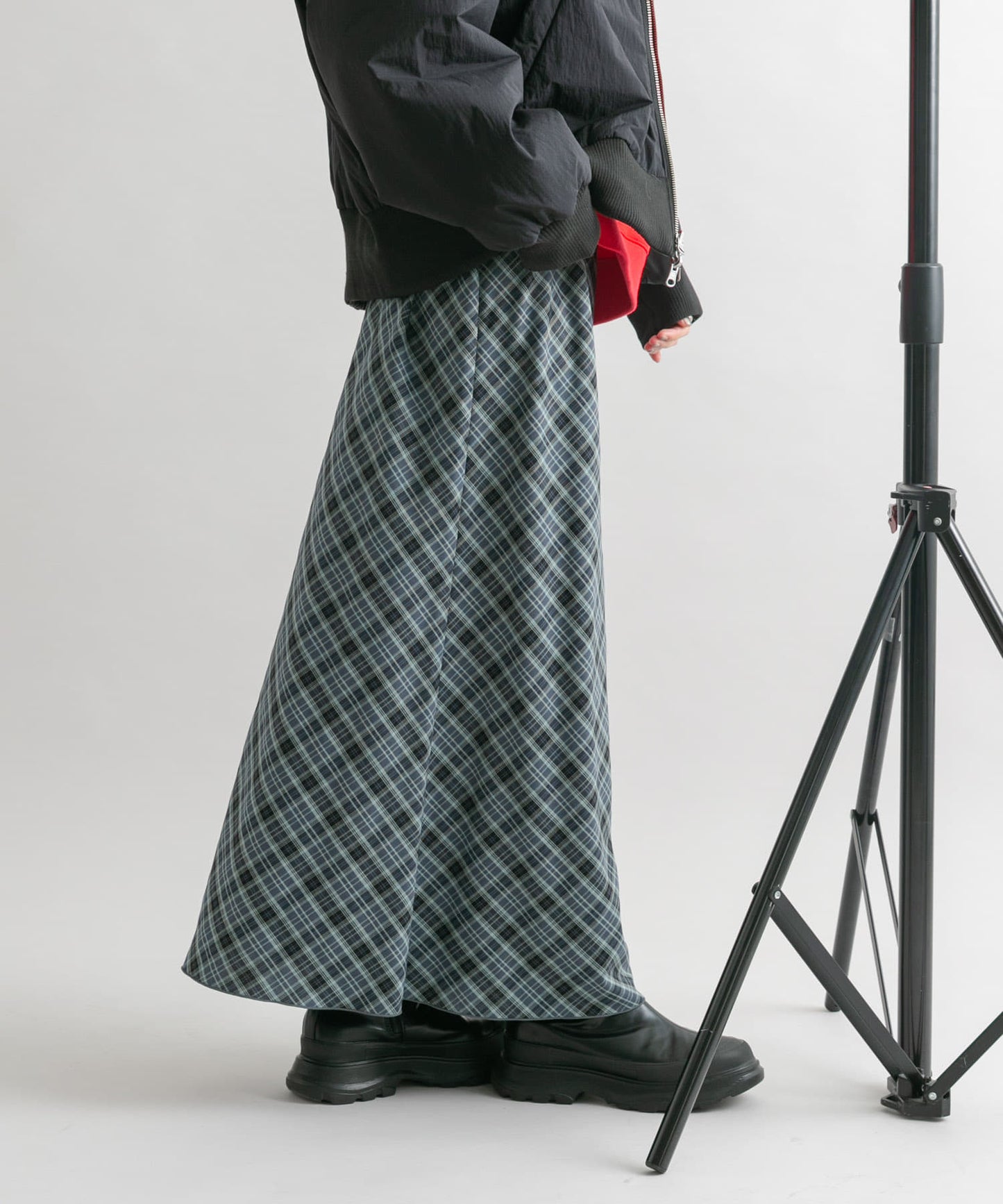 check narrow skirt (charcoal x blue) *JP