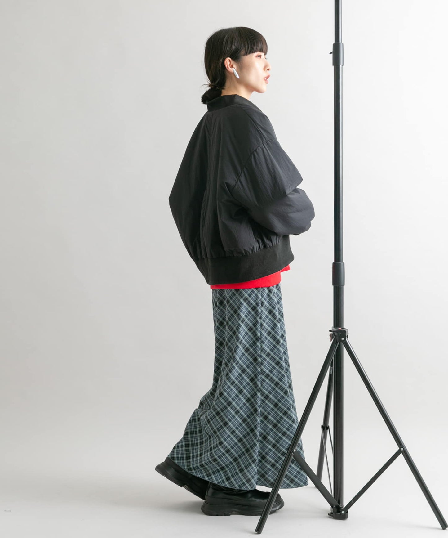 check narrow skirt (charcoal x blue) *JP