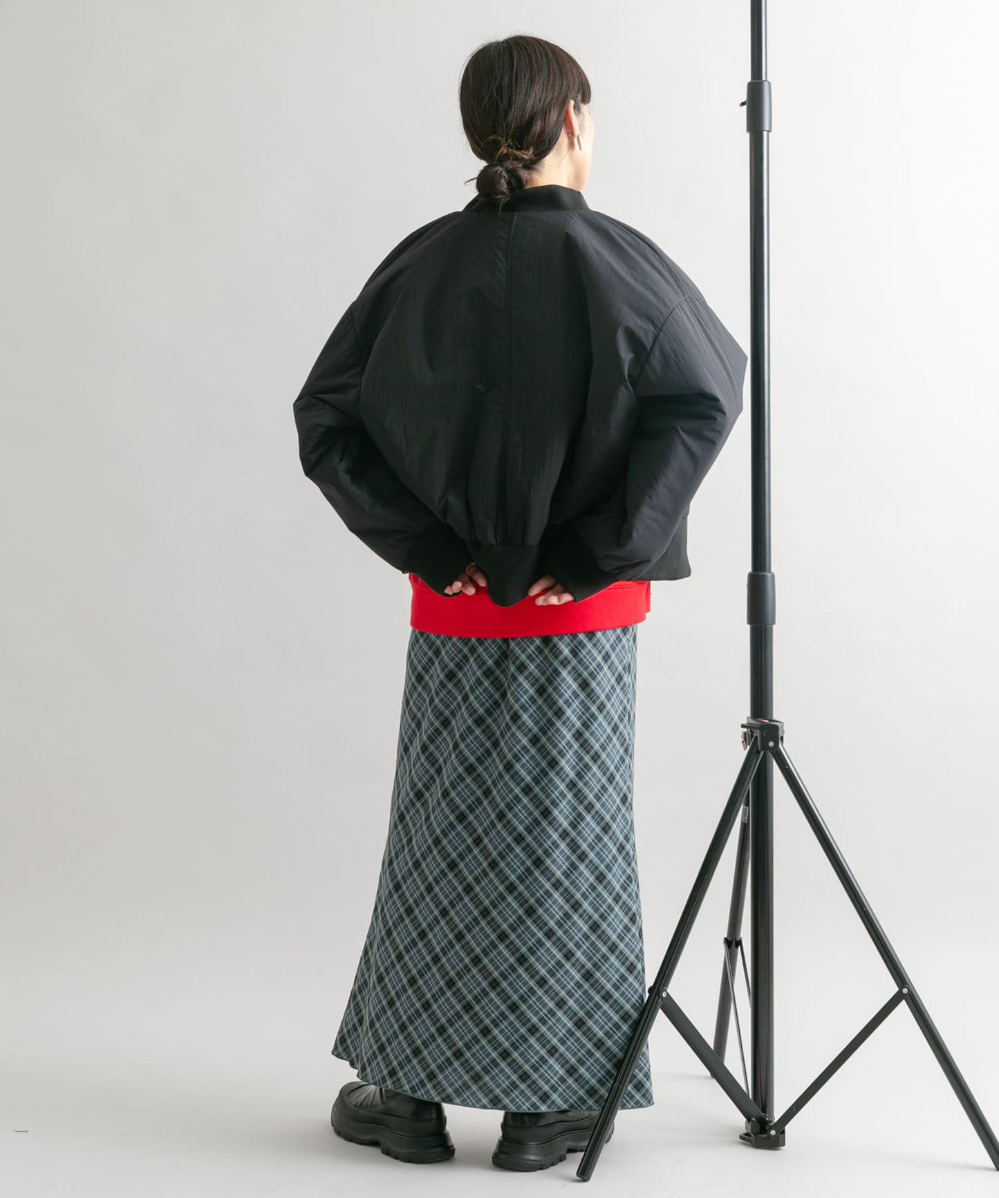 check narrow skirt (charcoal x blue) *JP