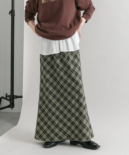 check narrow skirt (khaki x black) *JP