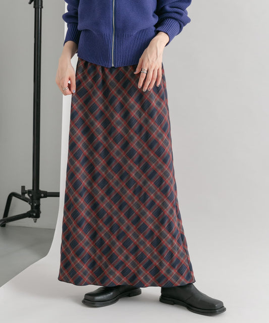 check narrow skirt (navy x red) *JP