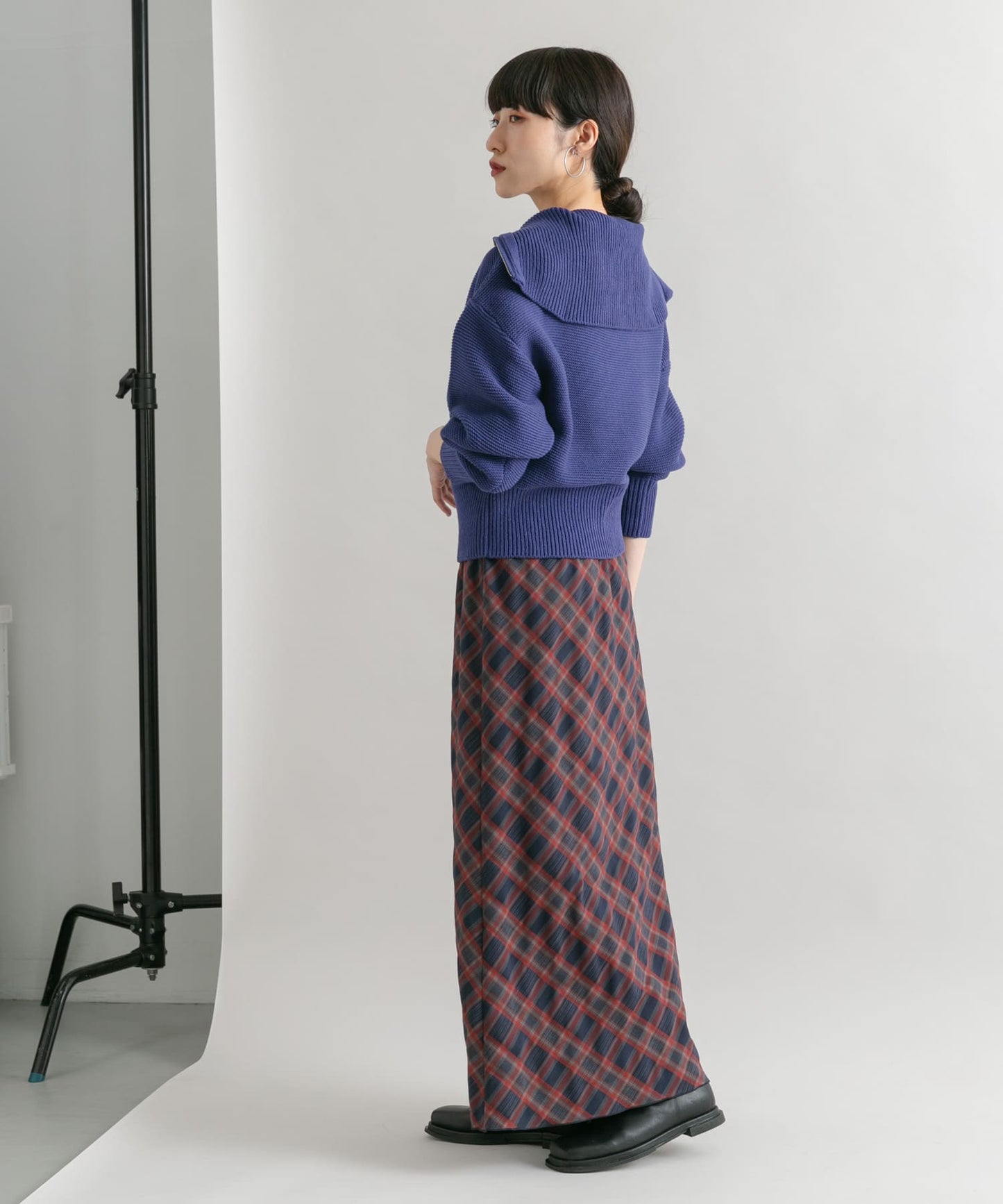 check narrow skirt (navy x red) *JP