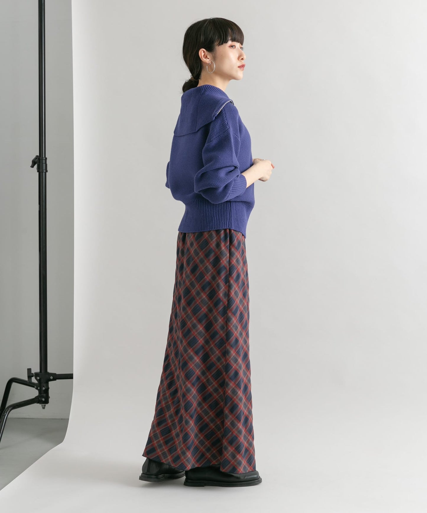 check narrow skirt (navy x red) *JP