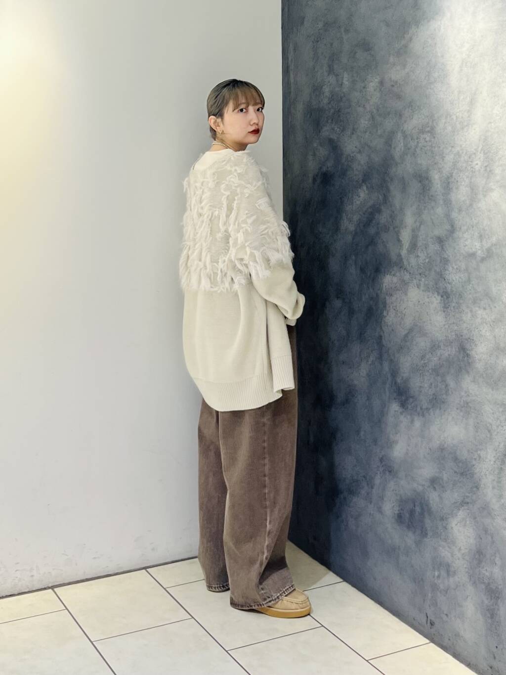 jacquard fringe cardigan (ivory) *JP