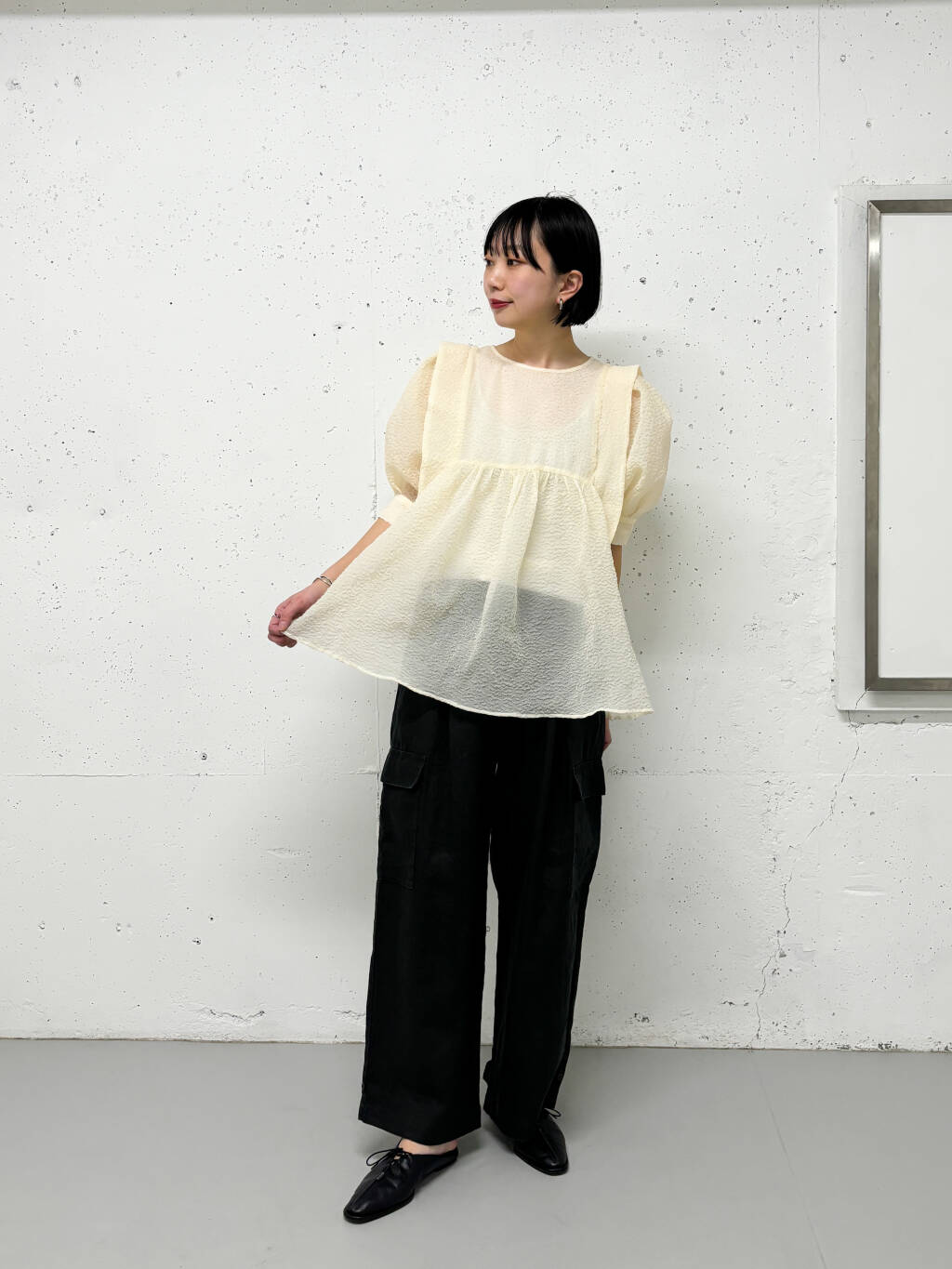 sheer boucle blouse (ivory) *JP