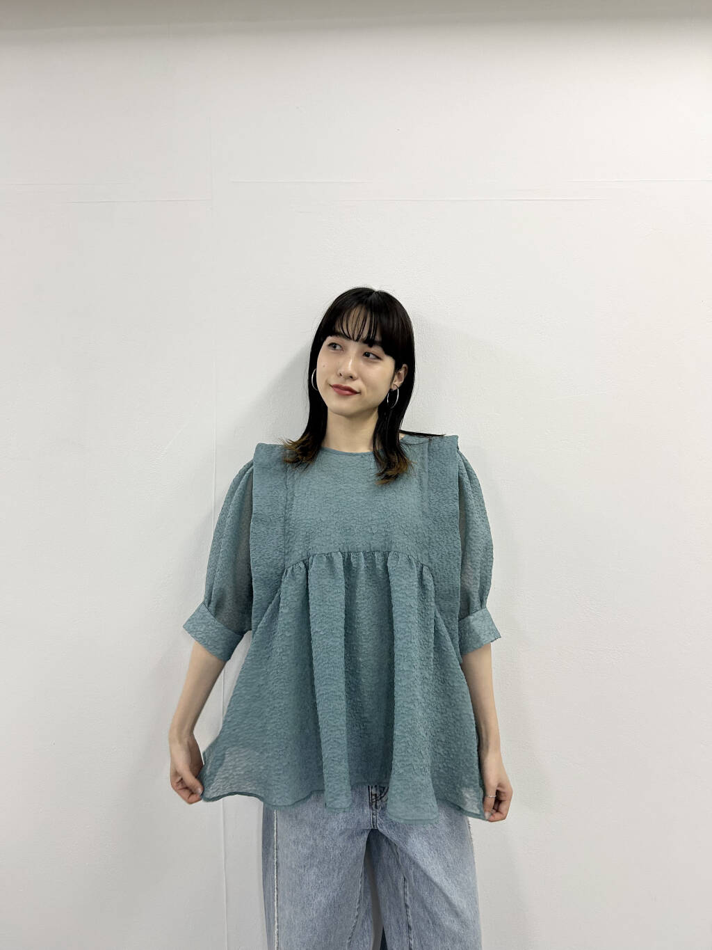 sheer boucle blouse (blue) *JP