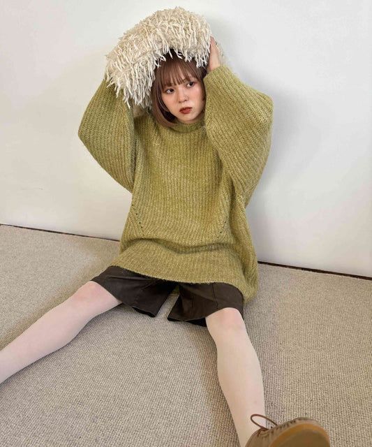 volume knit mini dress (pistachio) *JP