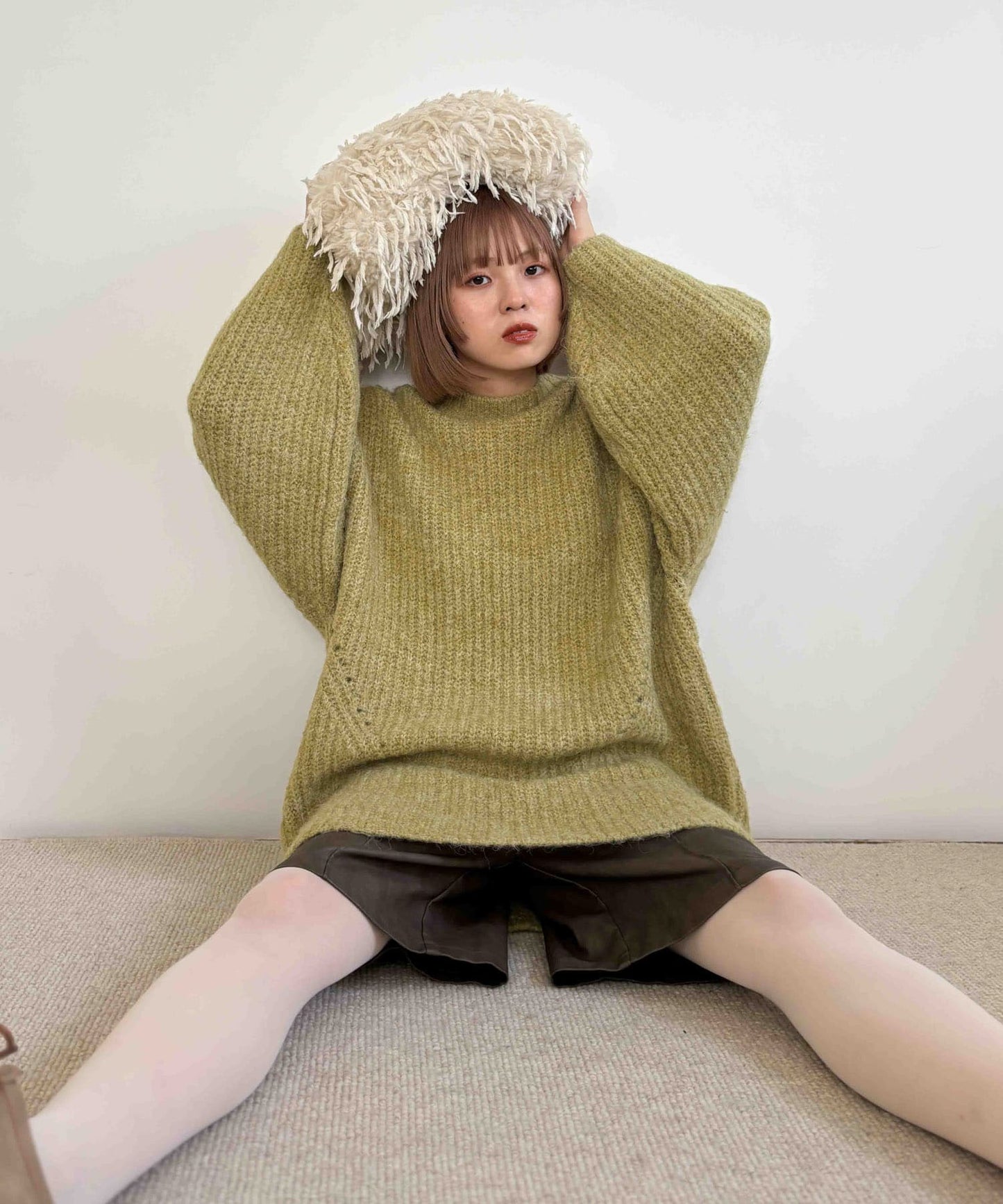 volume knit mini dress (pistachio) *JP