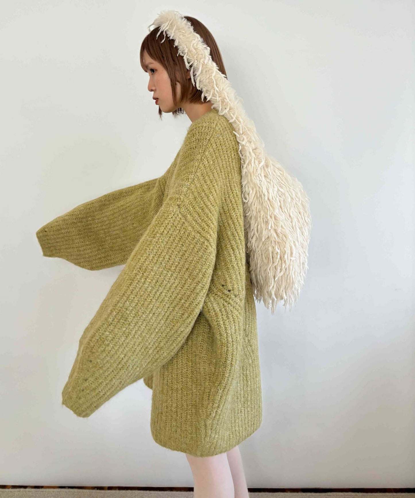 volume knit mini dress (pistachio) *JP