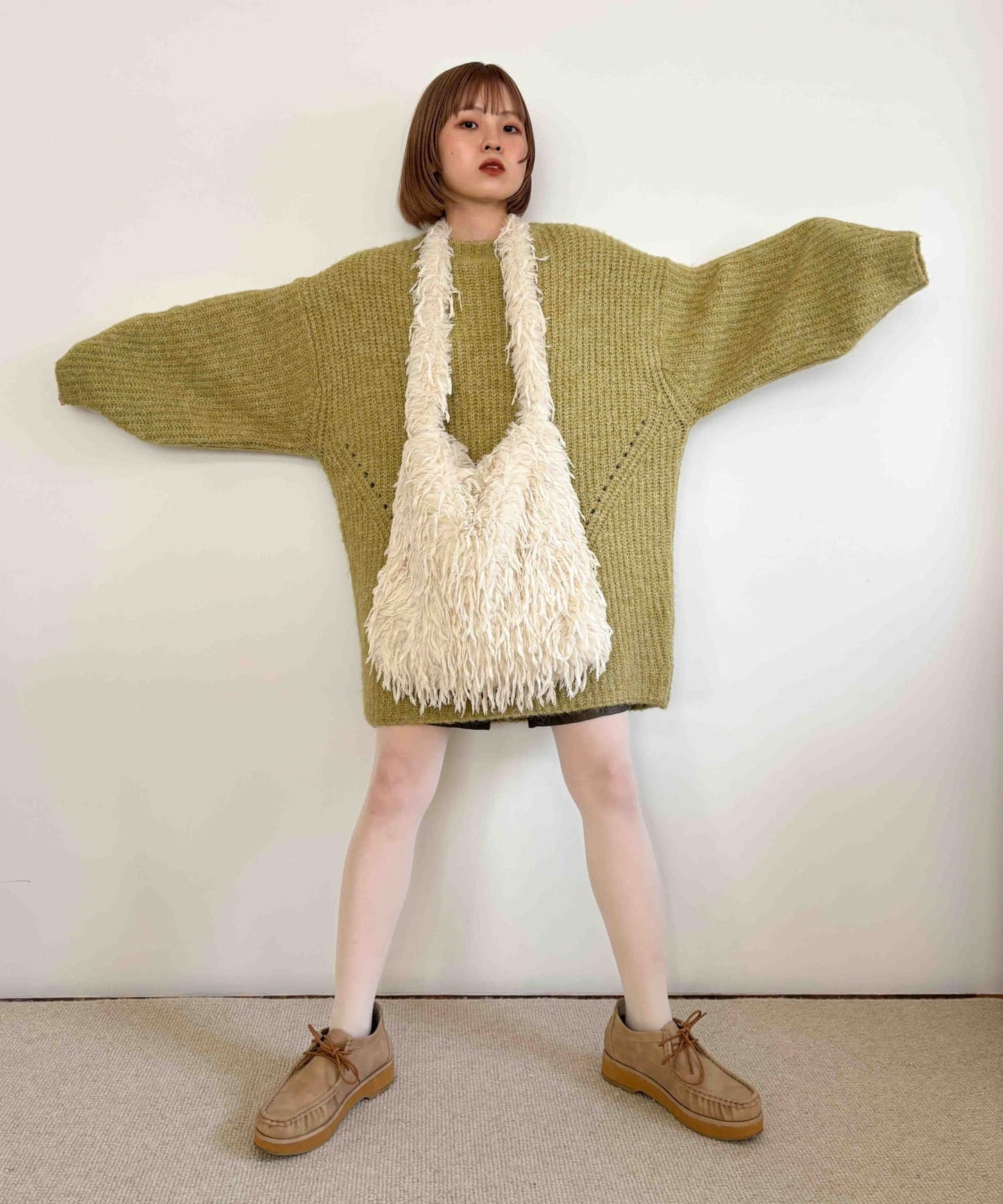 volume knit mini dress (pistachio) *JP