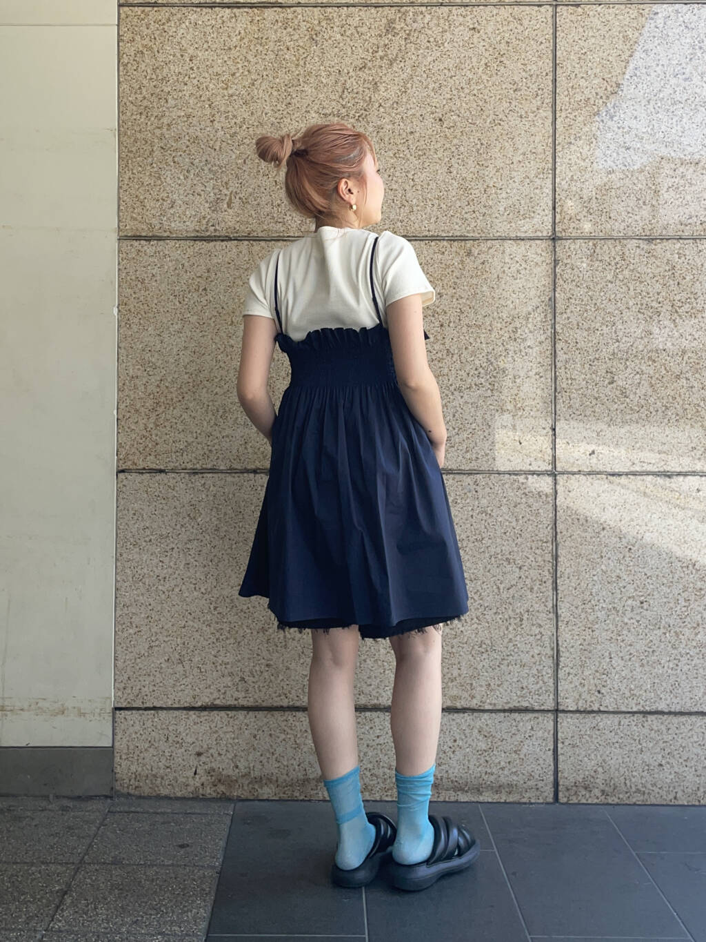 shirred mini dress (navy) *JP