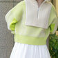 layered half zip knit (ivory x lime) *JP