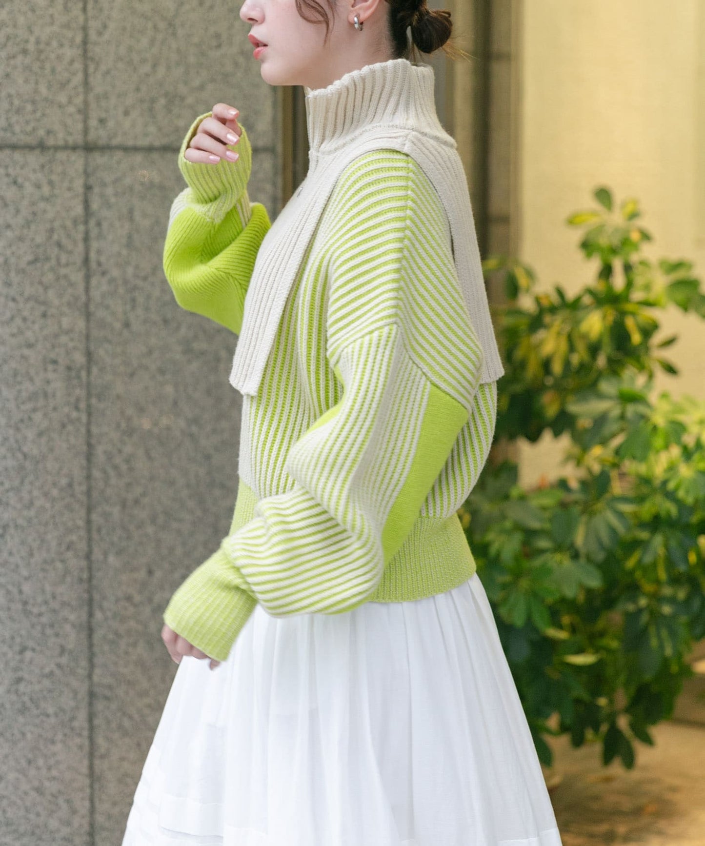 layered half zip knit (ivory x lime) *JP