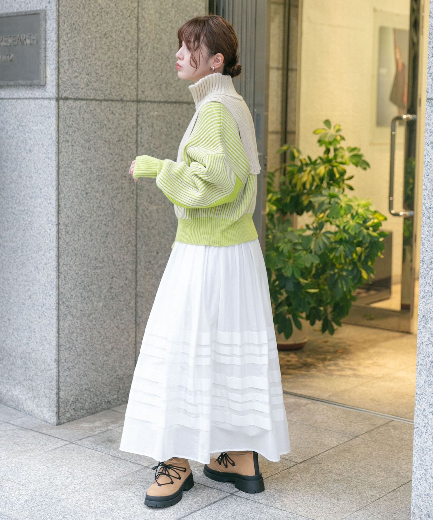 layered half zip knit (ivory x lime) *JP