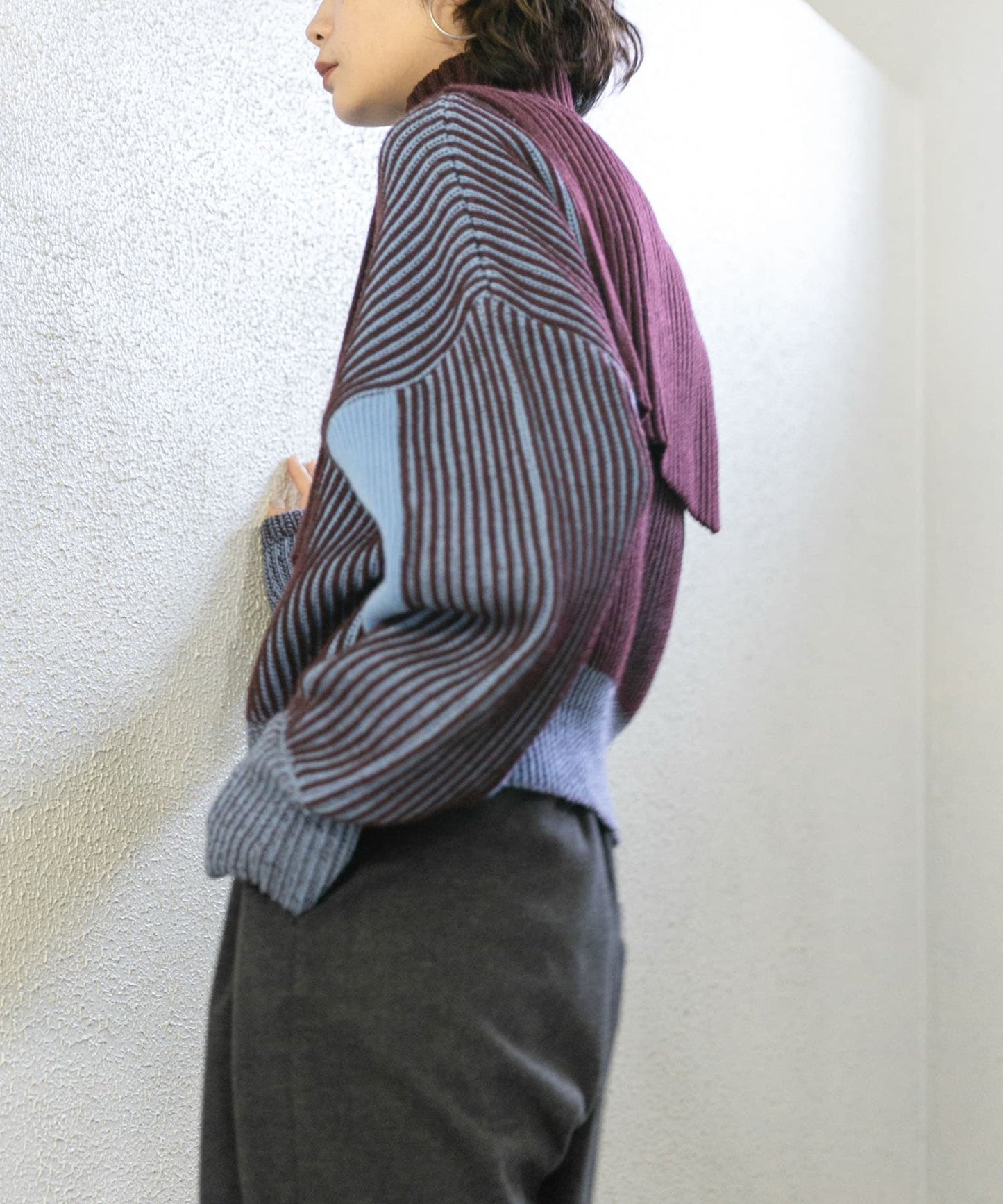 layered half zip knit (brown x blue) *JP