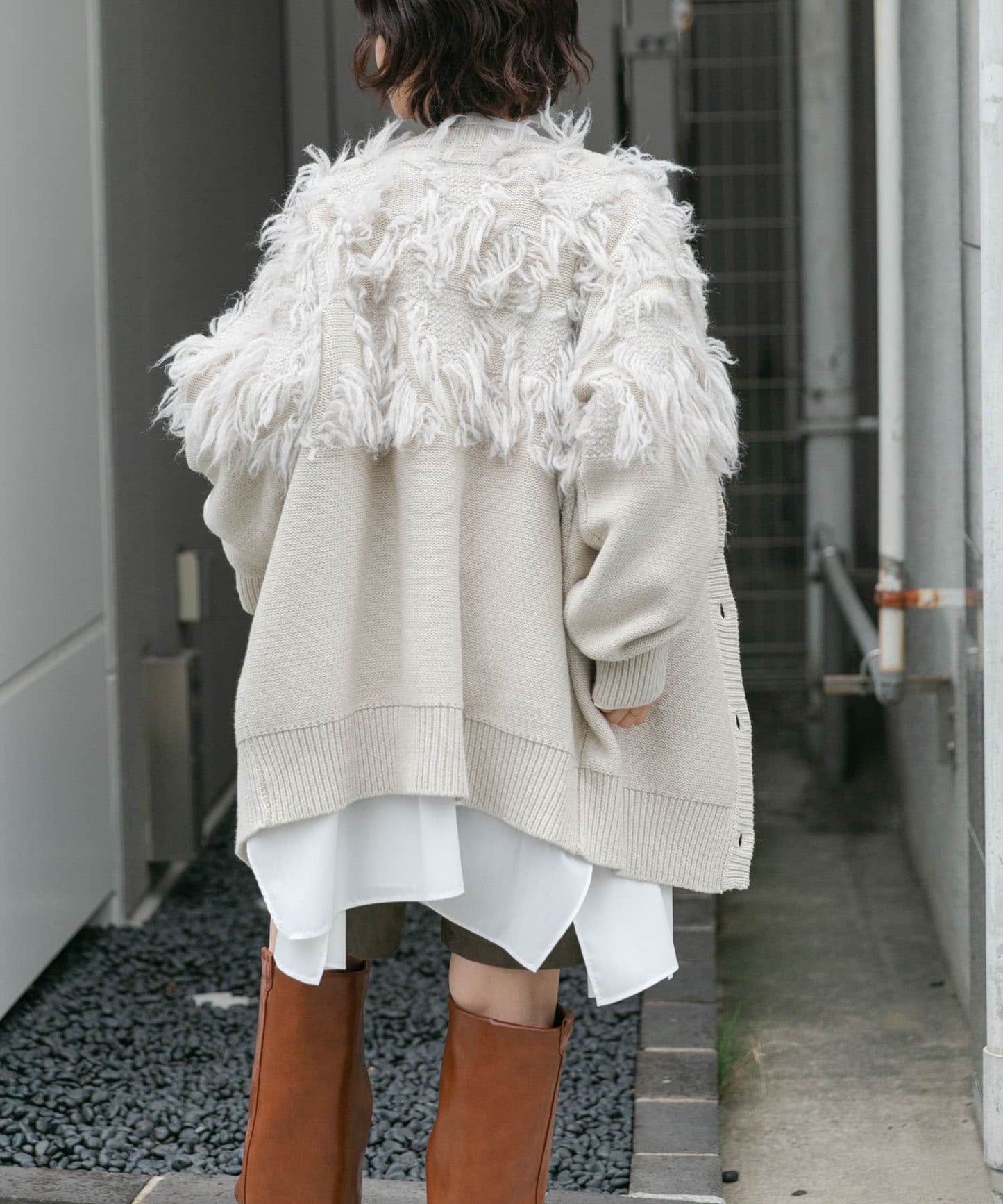 jacquard fringe cardigan (ivory) *JP