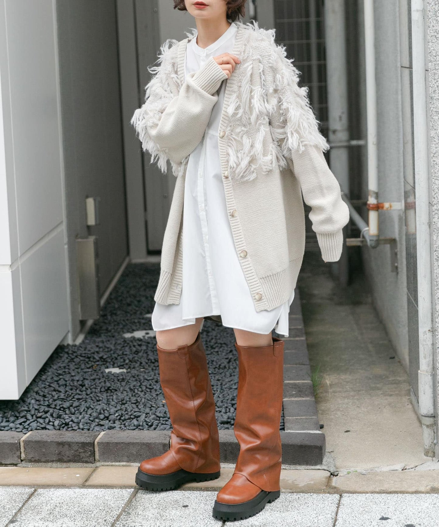 jacquard fringe cardigan (ivory) *JP