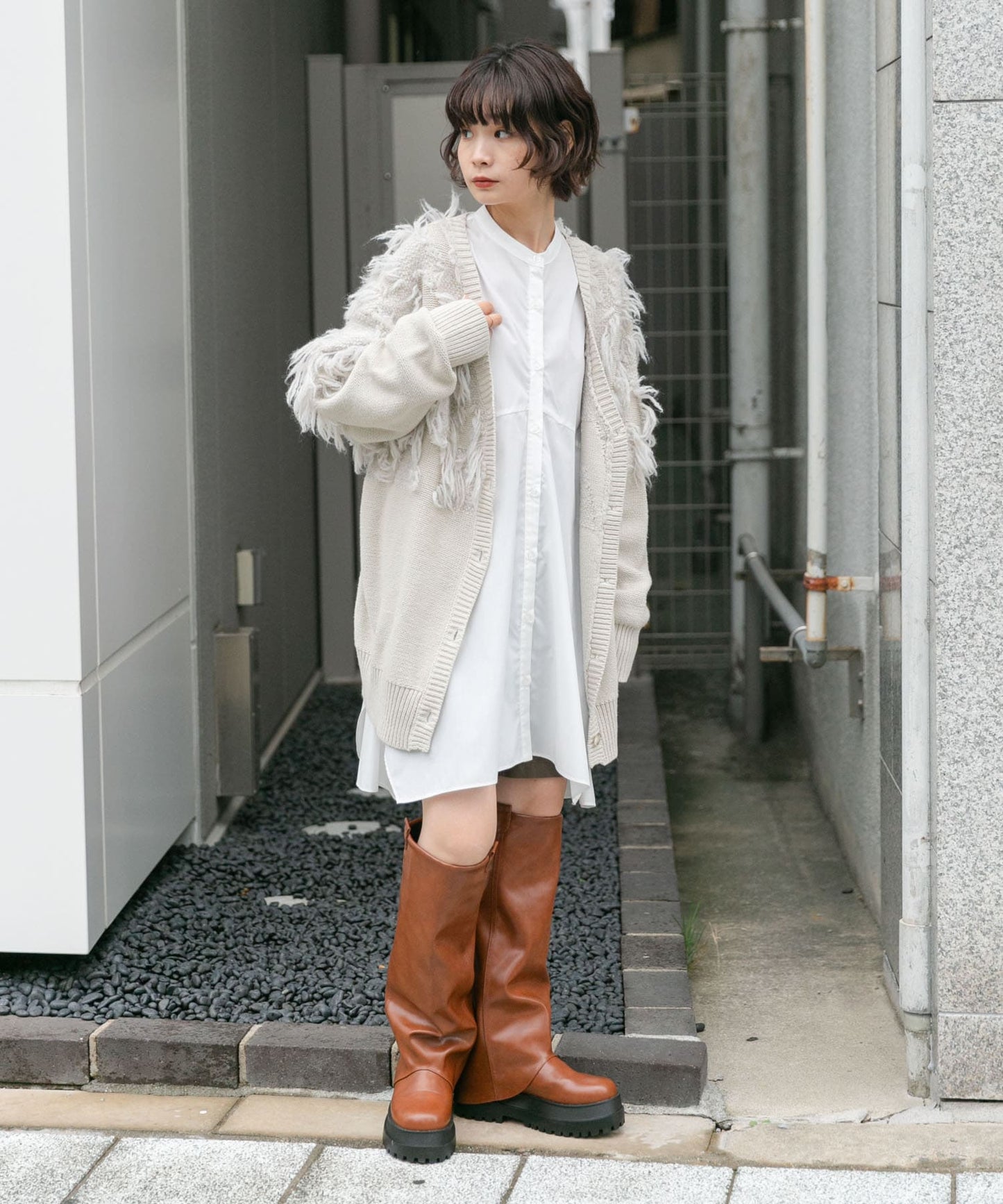 jacquard fringe cardigan (ivory) *JP