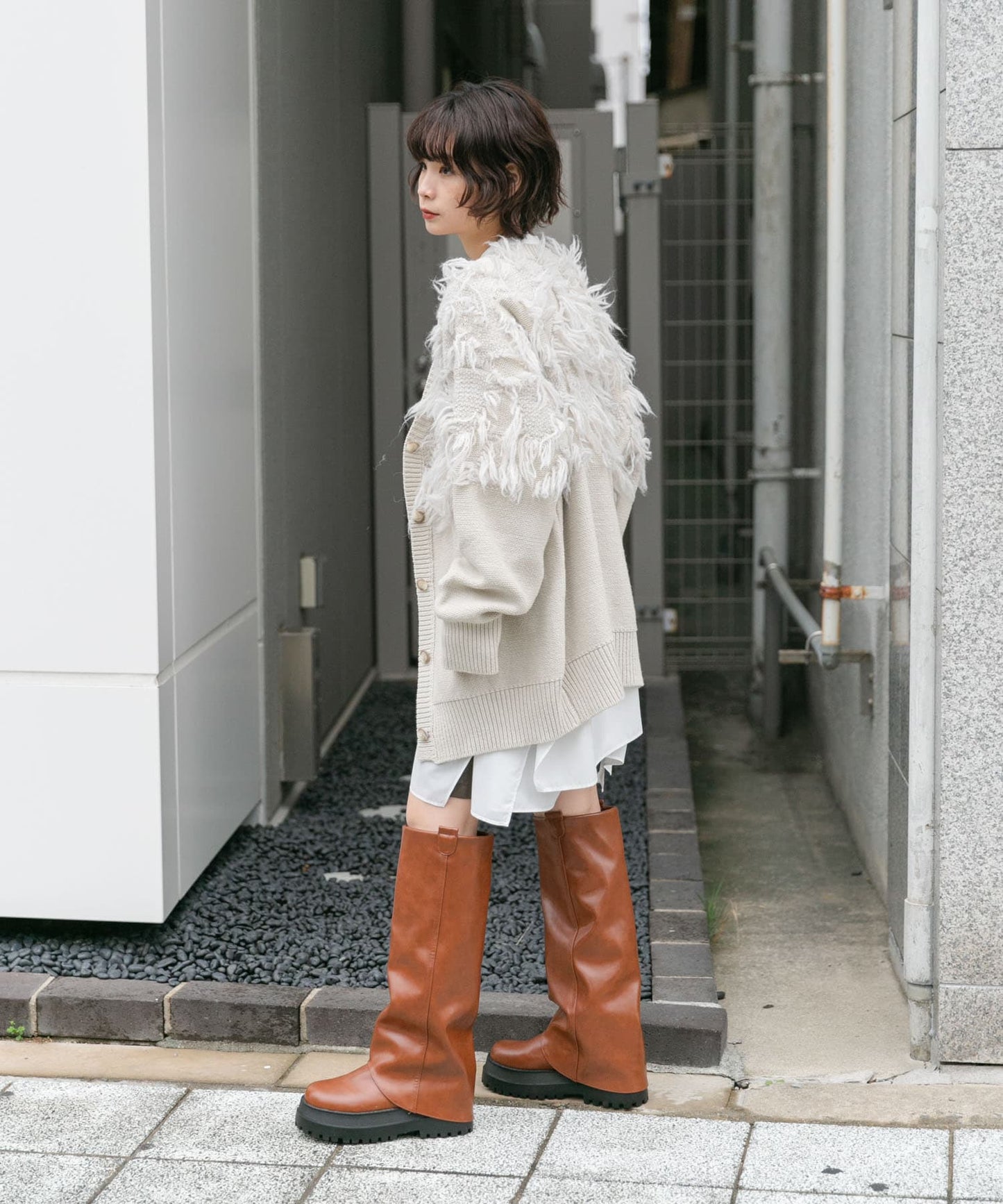 jacquard fringe cardigan (ivory) *JP