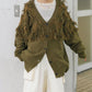 jacquard fringe cardigan (khaki) *JP