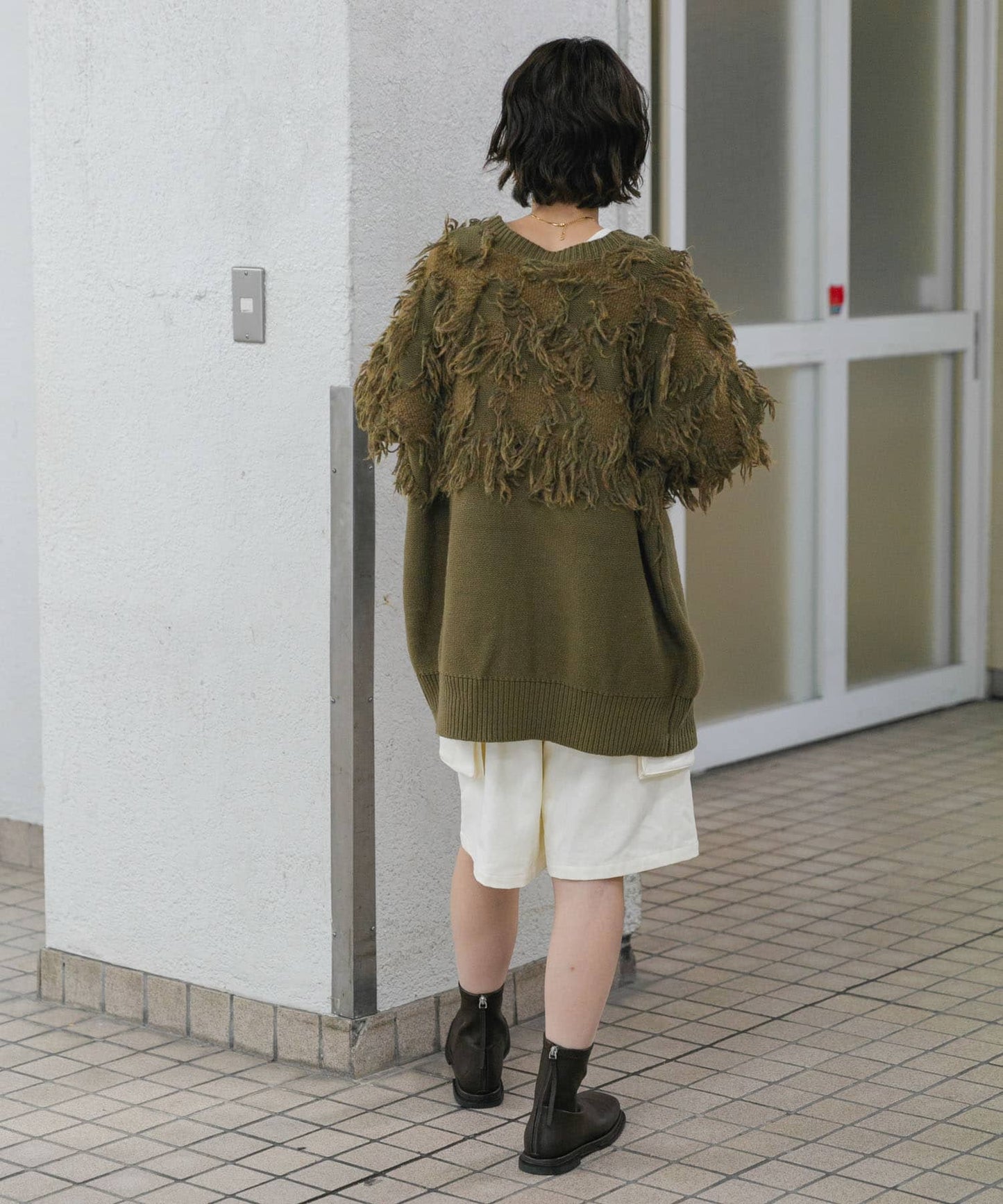 jacquard fringe cardigan (khaki) *JP