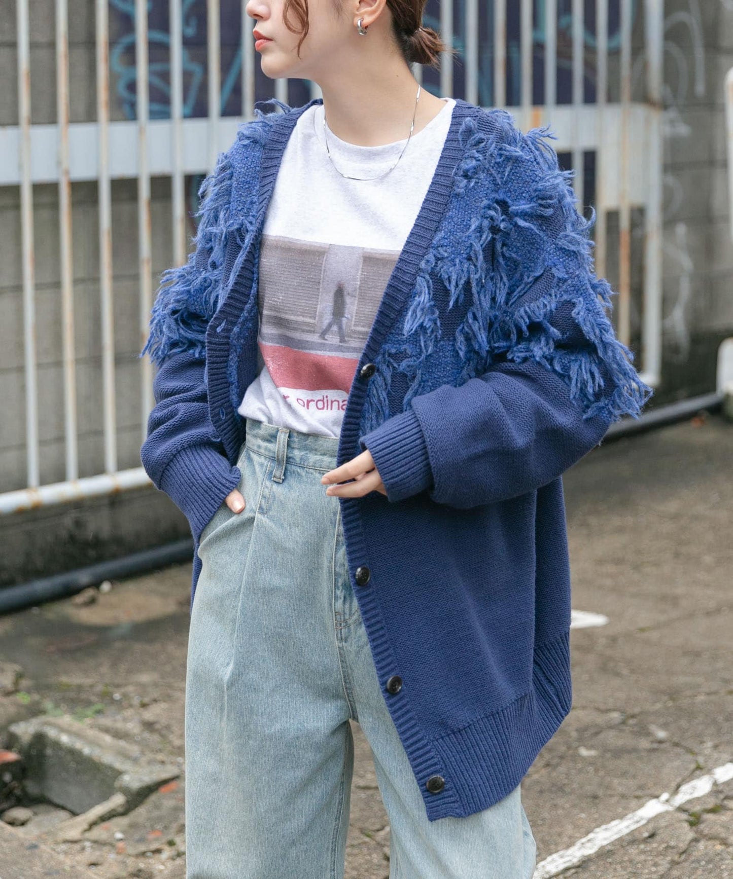 jacquard fringe cardigan (blue) *JP