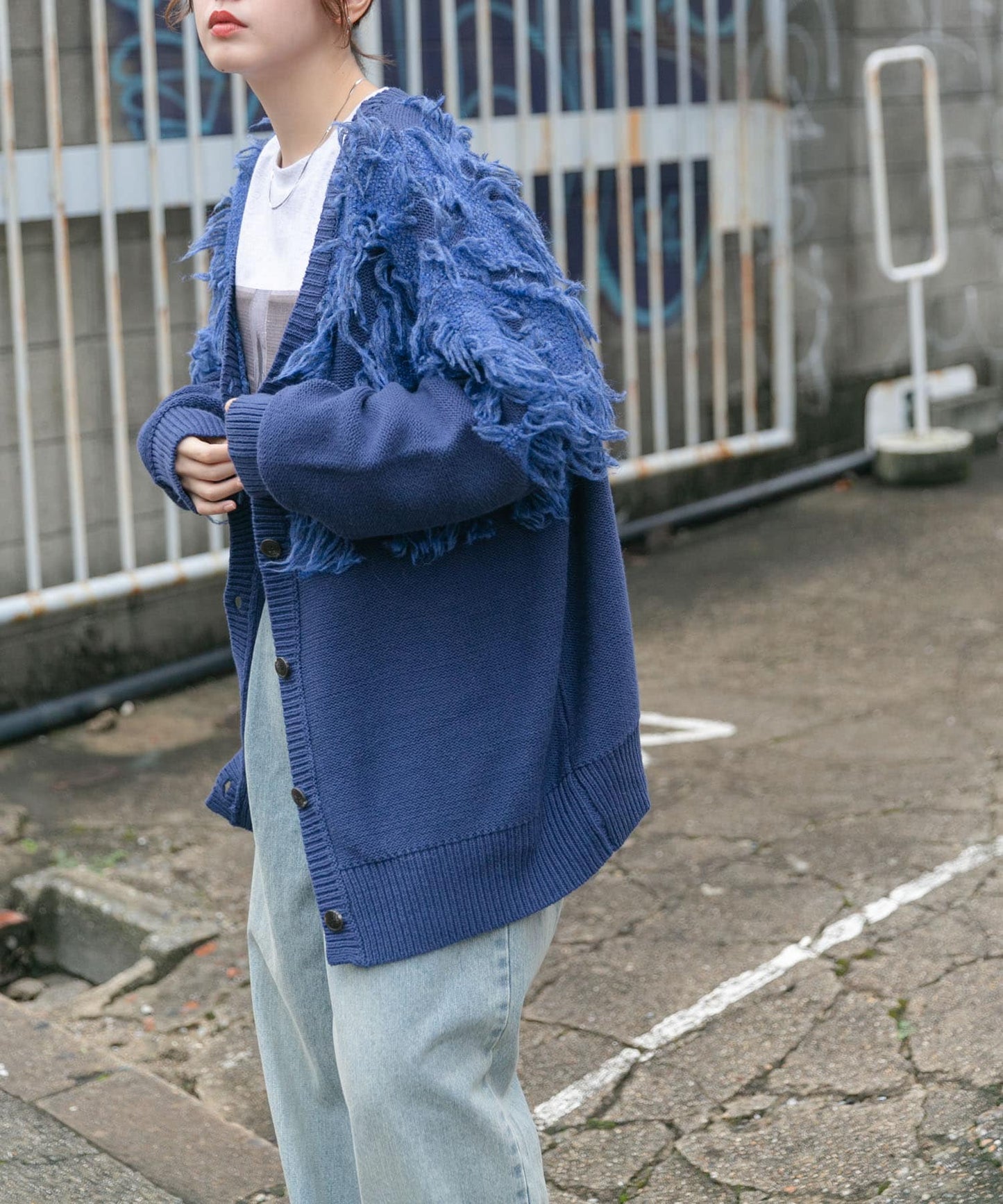 jacquard fringe cardigan (blue) *JP