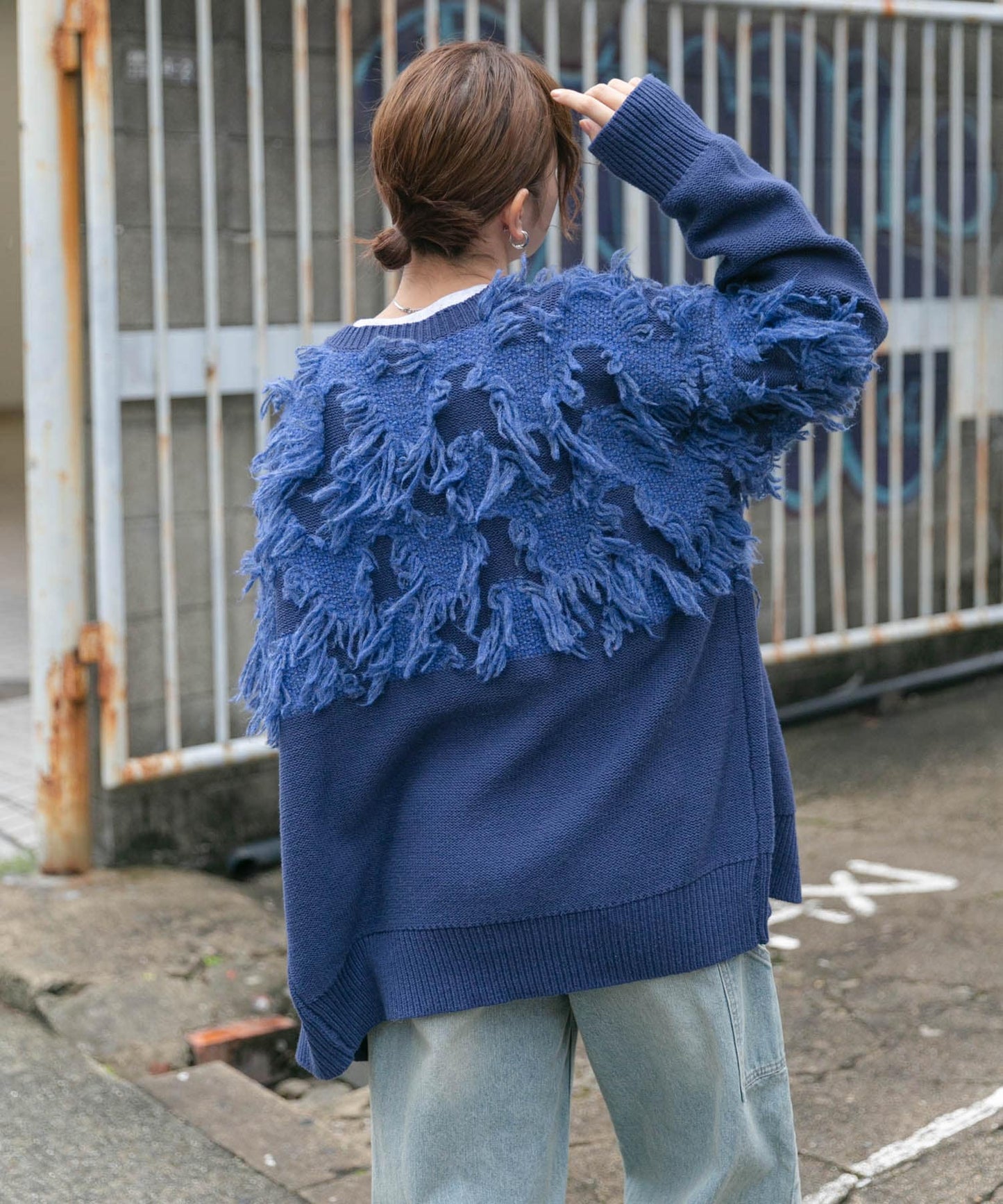 jacquard fringe cardigan (blue) *JP