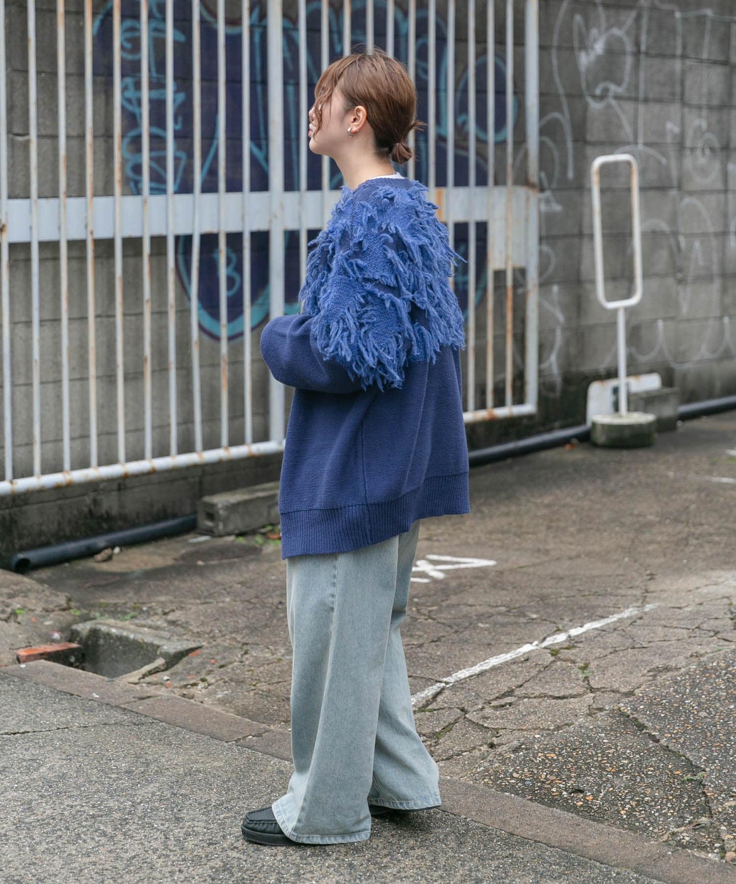 jacquard fringe cardigan (blue) *JP