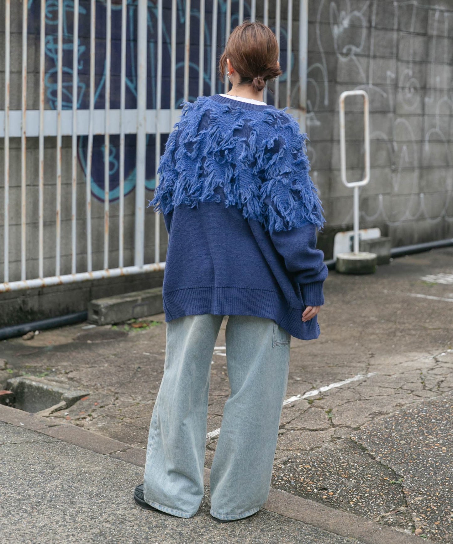 jacquard fringe cardigan (blue) *JP