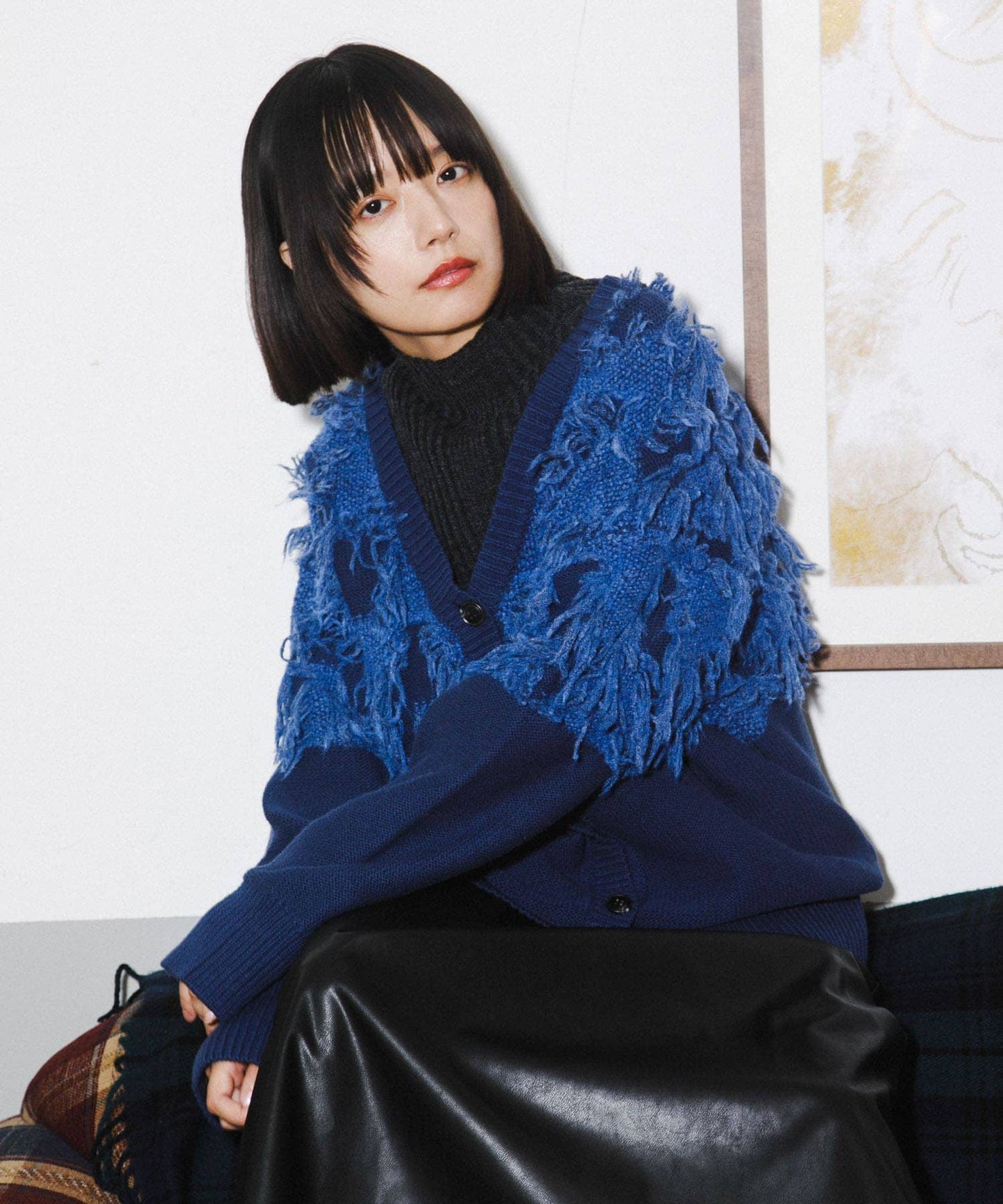 jacquard fringe cardigan (blue) *JP