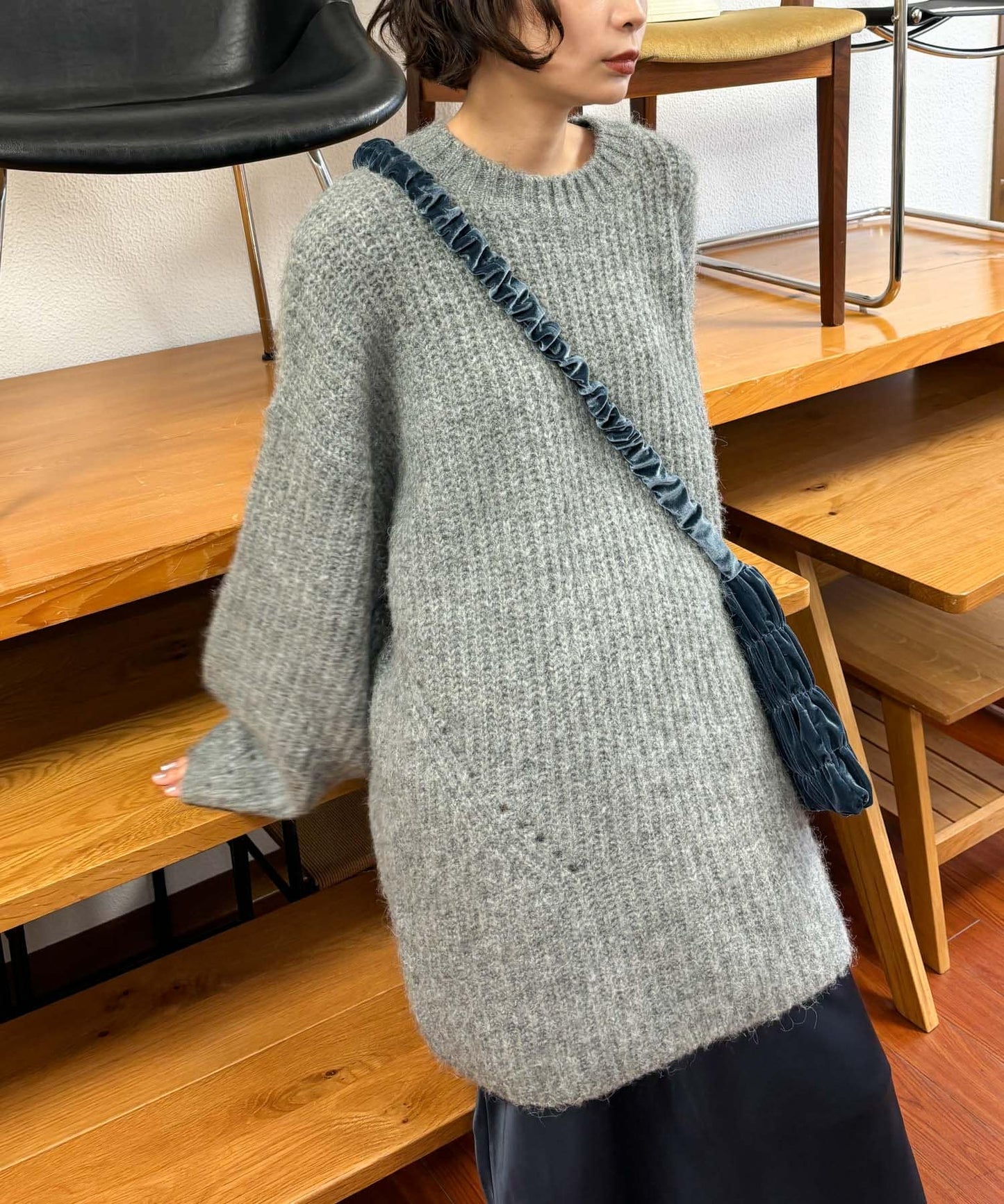 volume knit mini dress (gray) *JP