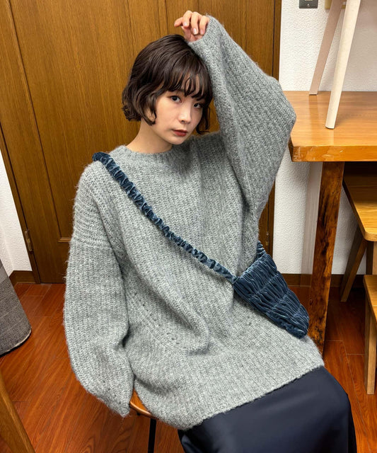 volume knit mini dress (gray) *JP