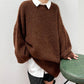 volume knit mini dress (brown) *JP