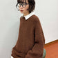 volume knit mini dress (brown) *JP