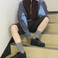 layered half zip knit (brown x blue) *JP