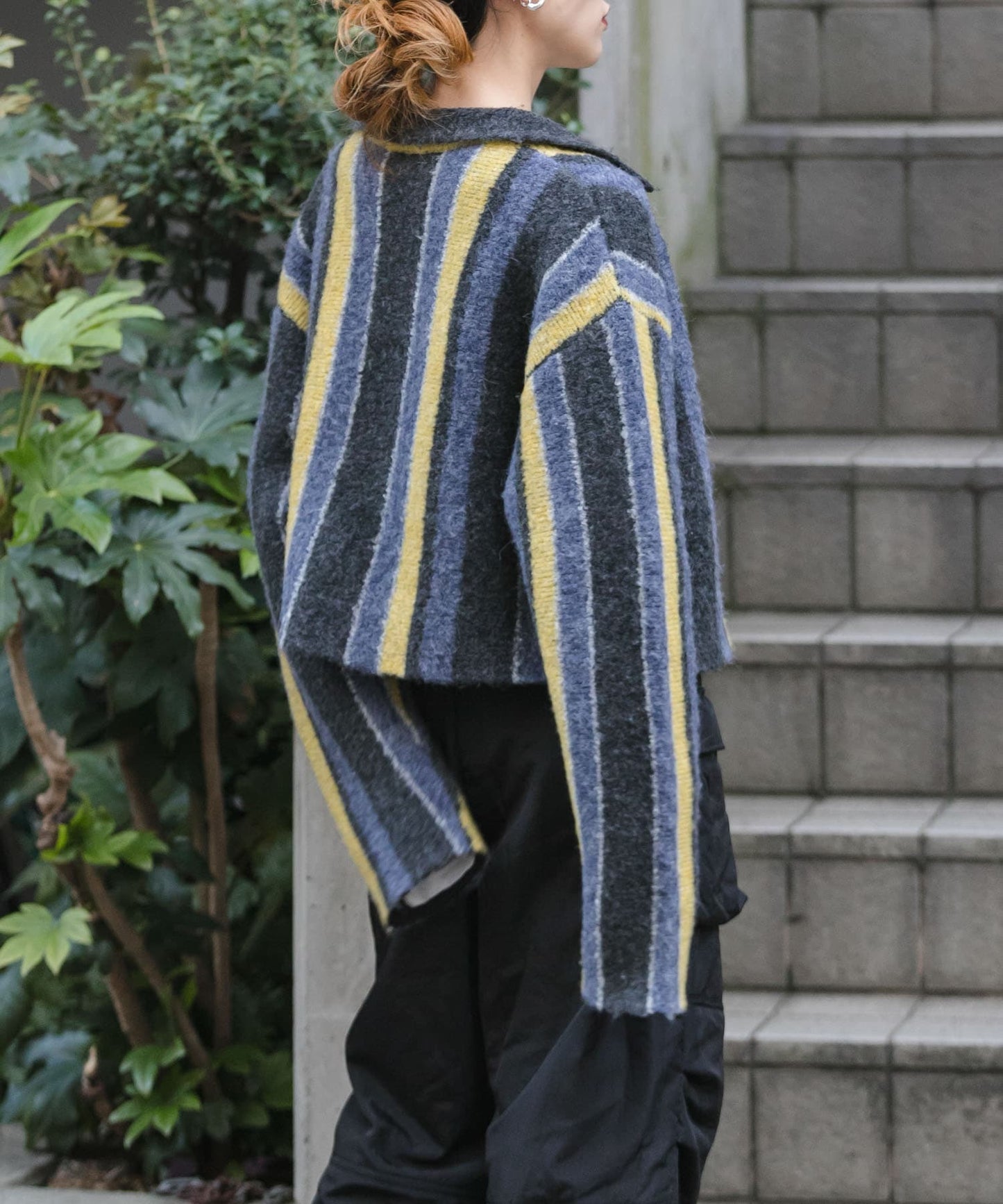 front zip striped cardigan (charcoal mix) *JP