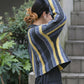 front zip striped cardigan (charcoal mix) *JP