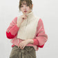 layered half zip knit (ivory x red) *JP