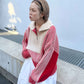 layered half zip knit (ivory x red) *JP