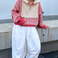 layered half zip knit (ivory x red) *JP