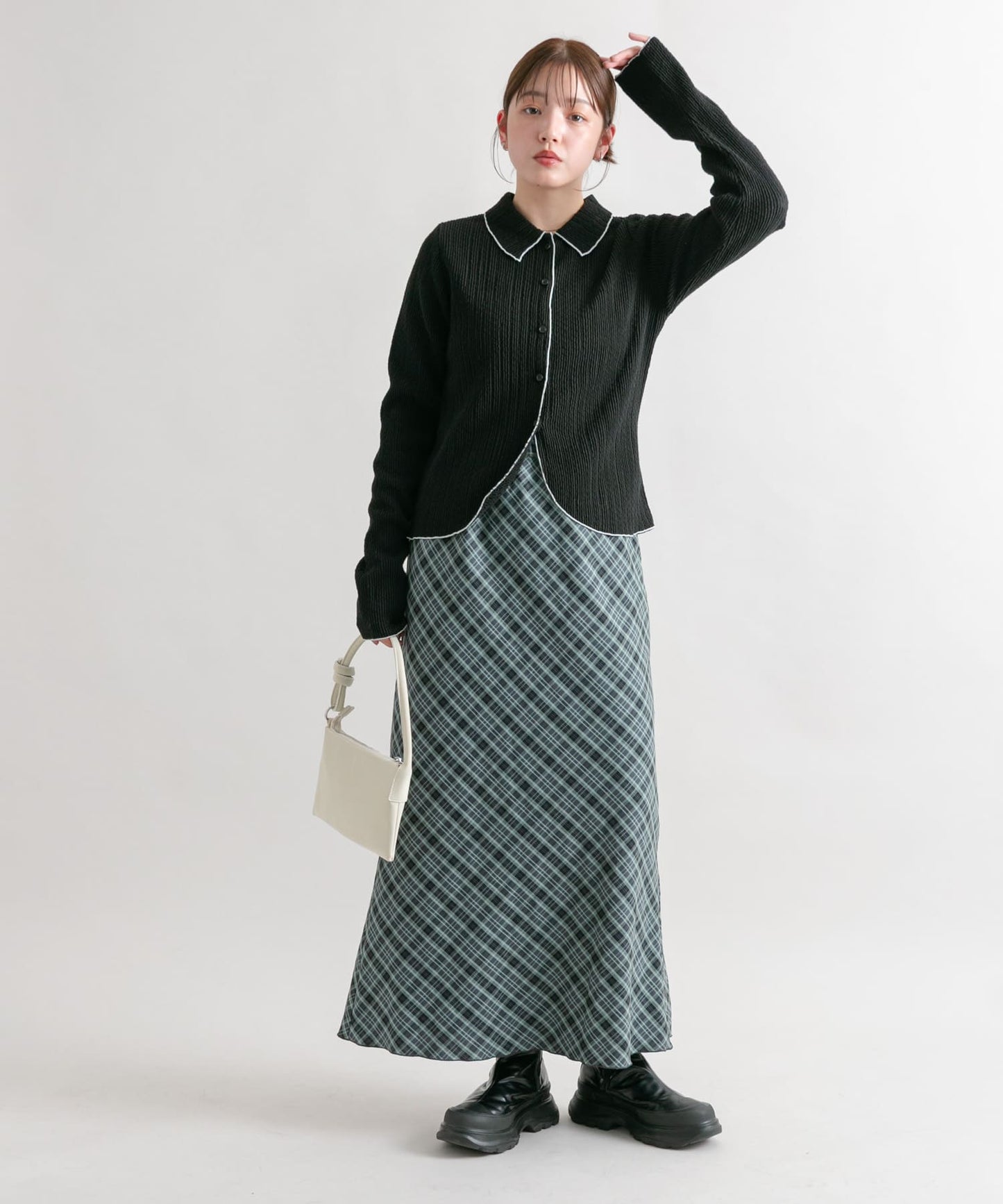 check narrow skirt (charcoal x blue) *JP