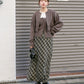 check narrow skirt (khaki x black) *JP