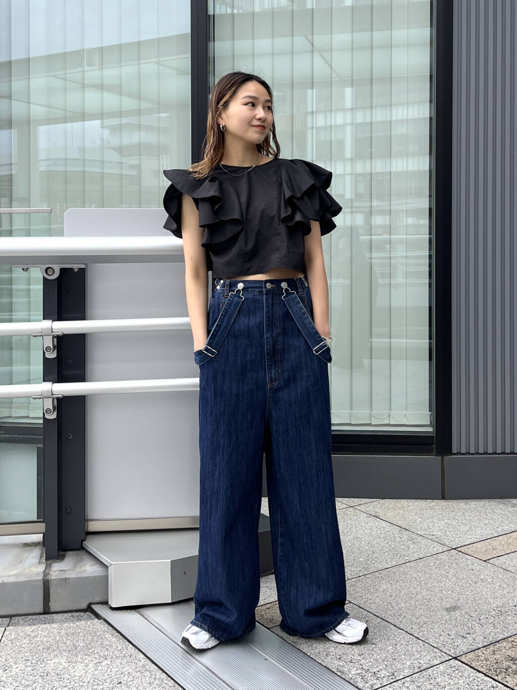 multi-way ruffle blouse (black) *JP