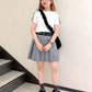 pleated skirt with belt (light grey) *JP