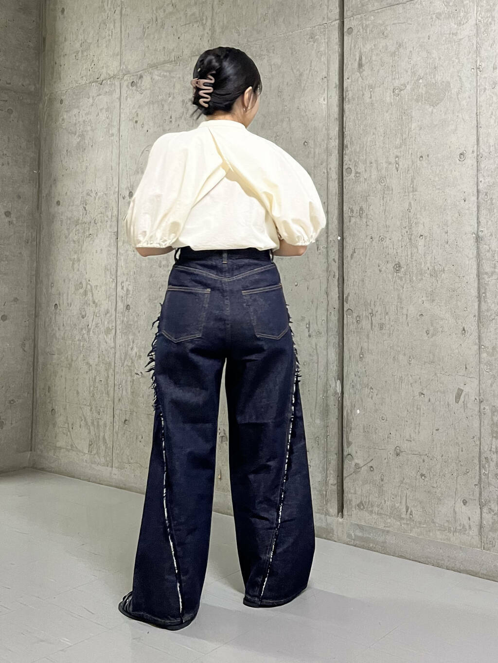 cut-off wide denim (indigo) *JP