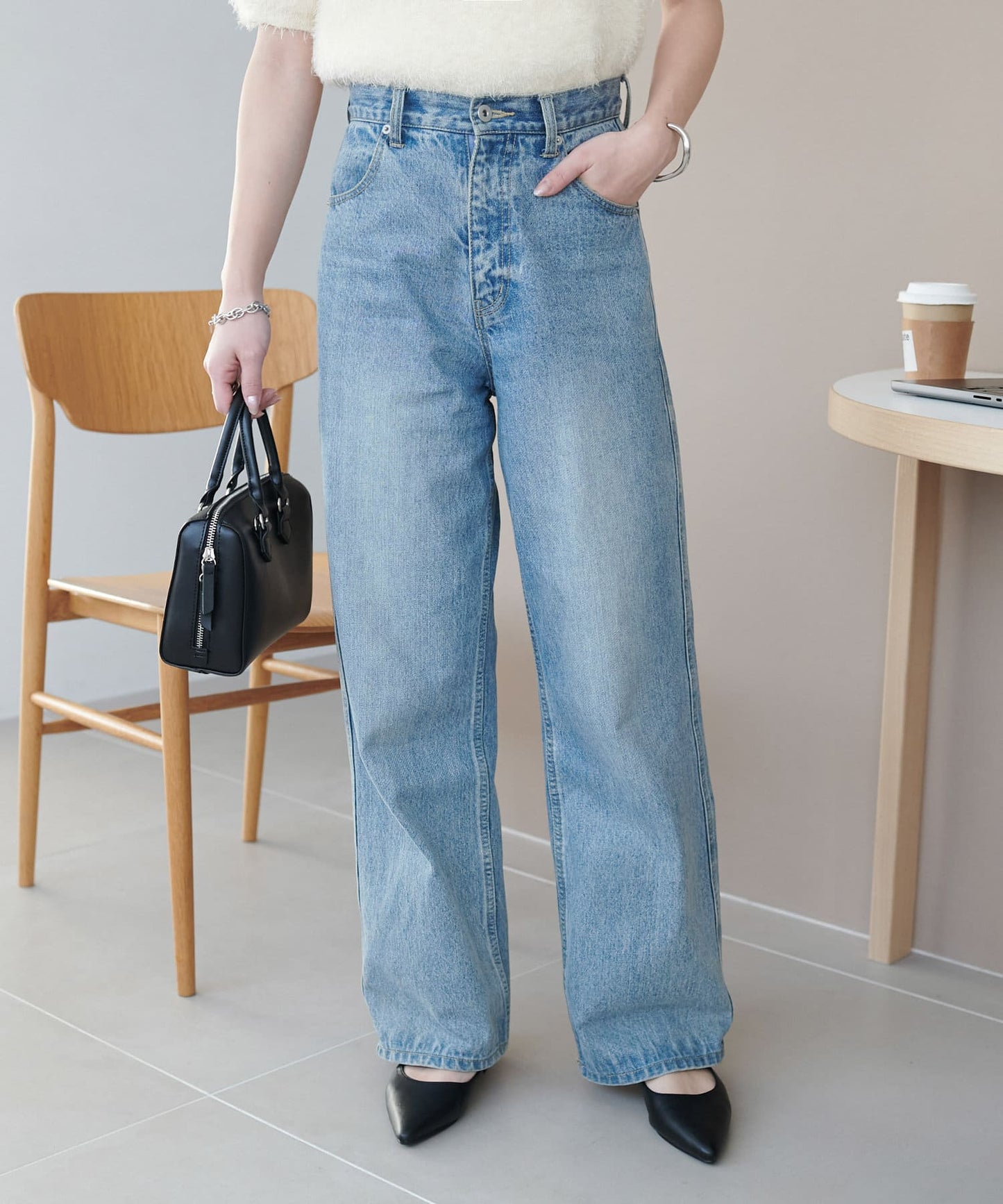 US cotton denim straight pants (sax blue) *JP