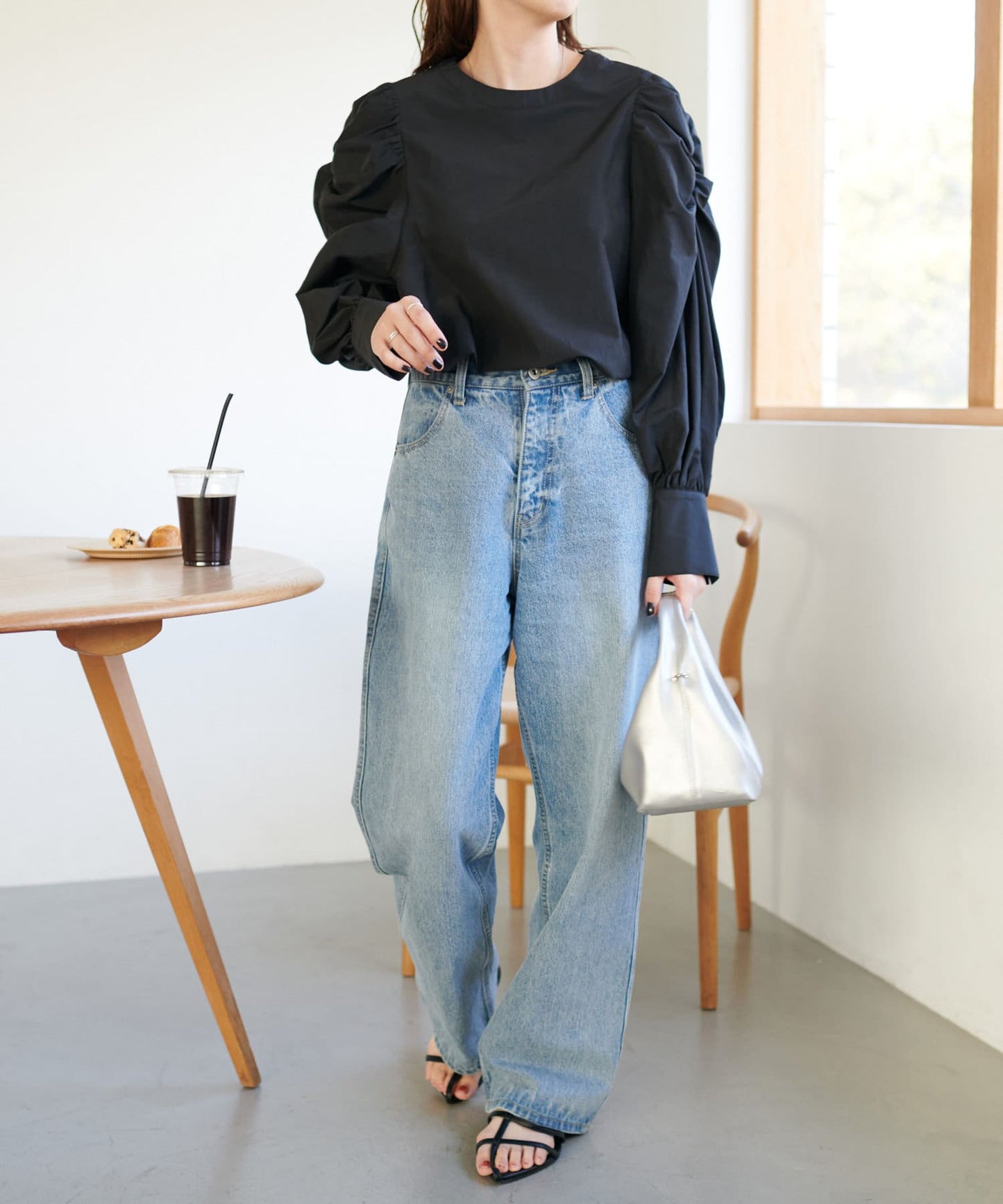 US cotton denim straight pants (sax blue) *JP