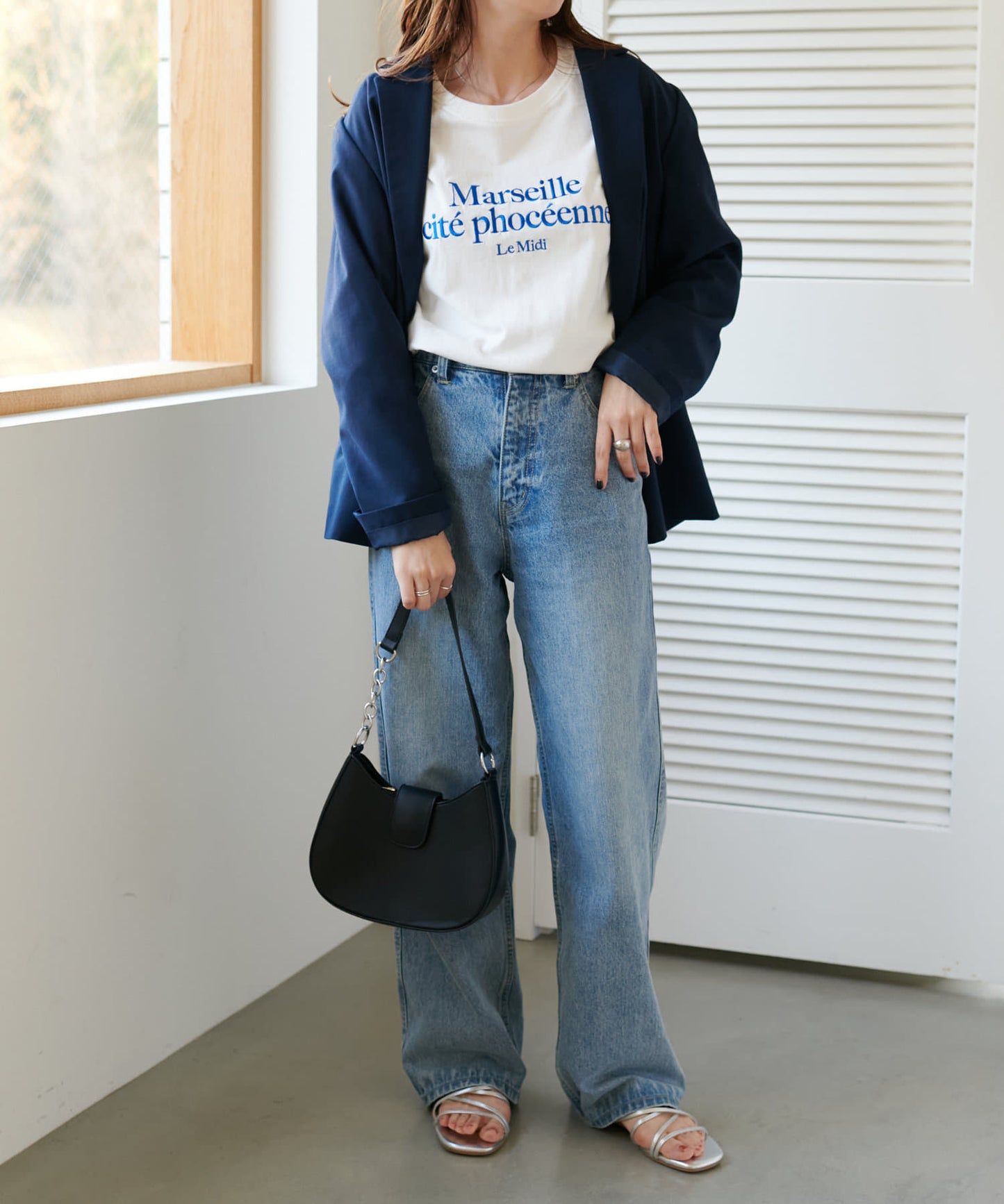 US cotton denim straight pants (sax blue) *JP