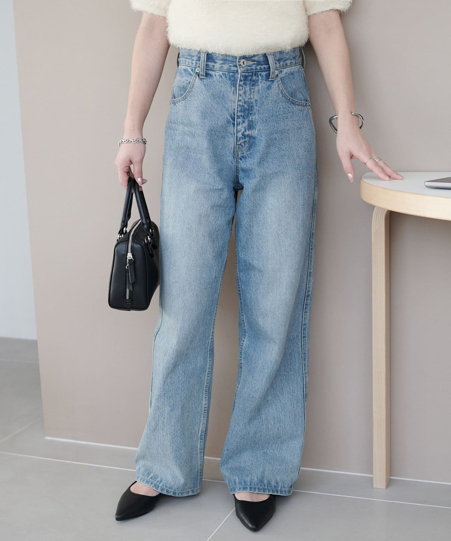 US cotton denim straight pants (sax blue) *JP